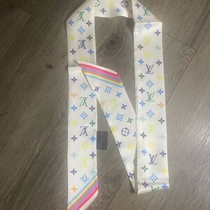 Louis Vuitton Takashi Murakami White Multicolor Silk Scarf Bandeau BB Vintage